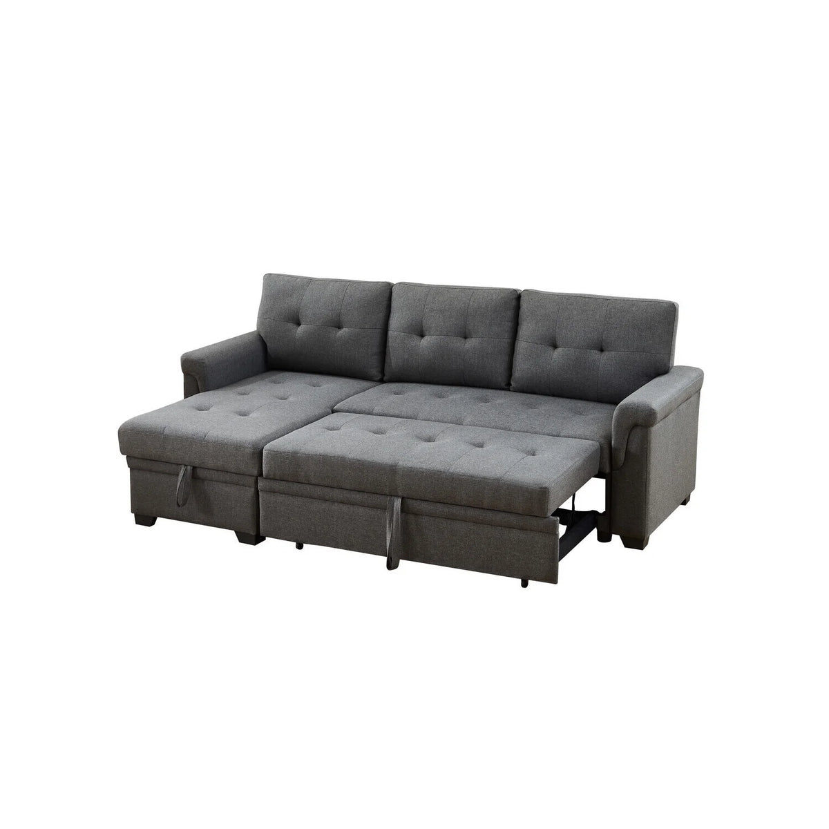 Light Gray Linen Reversible Sleeper Sectional Sofa with Storage Chaise Z523430