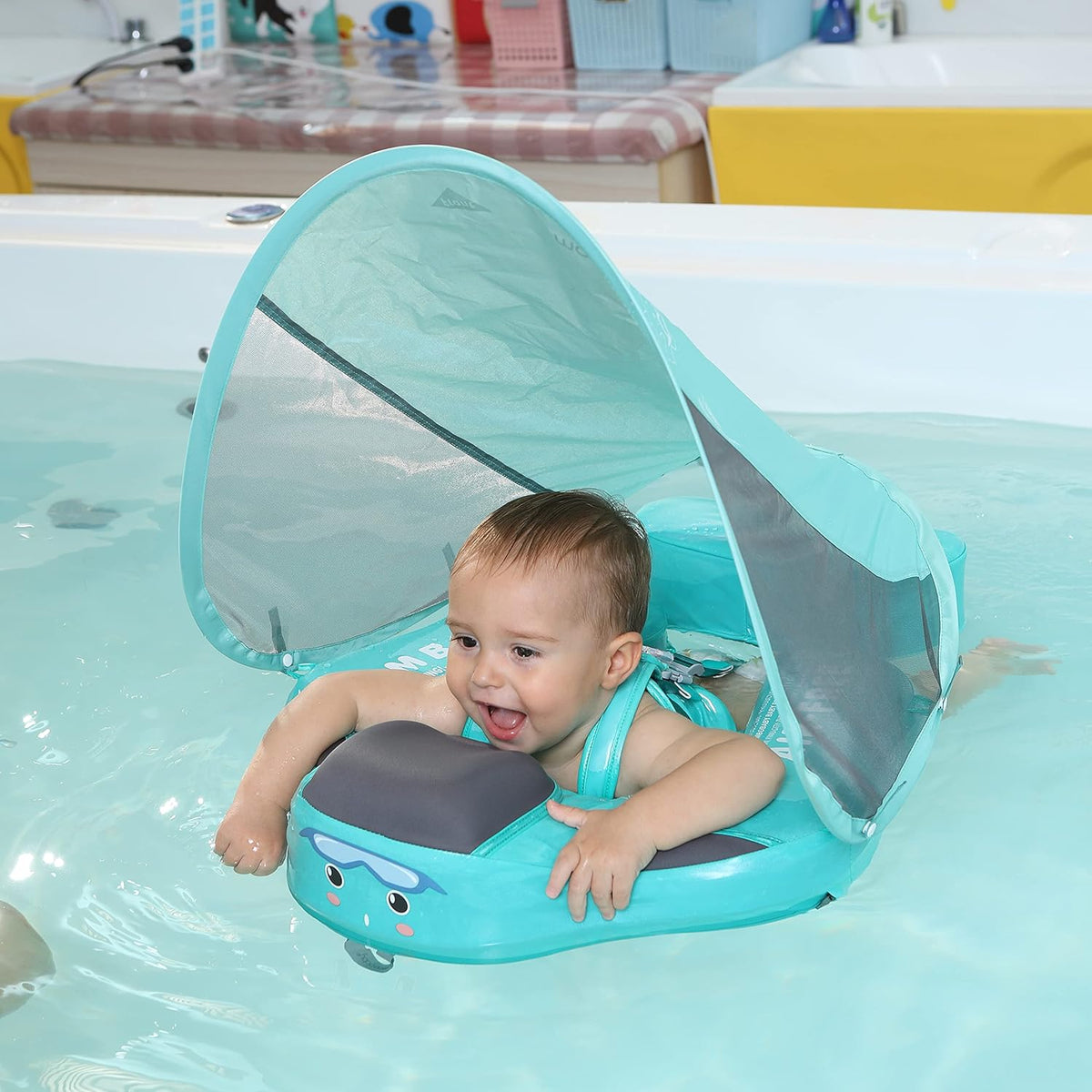Mambobaby Float with Canopy Infant Waist Swimming Ring Swim Trainer Non-Inflatable Floats Toys with Adjustable Safety Strap (Flamingo) Q1741