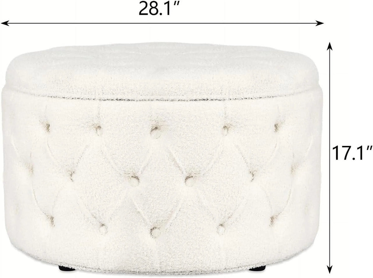 White Round Storage Ottoman N324