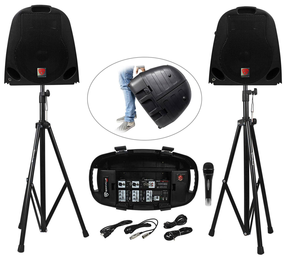 Portable Powered PA System with Mixer Speakers Stands Mic S905