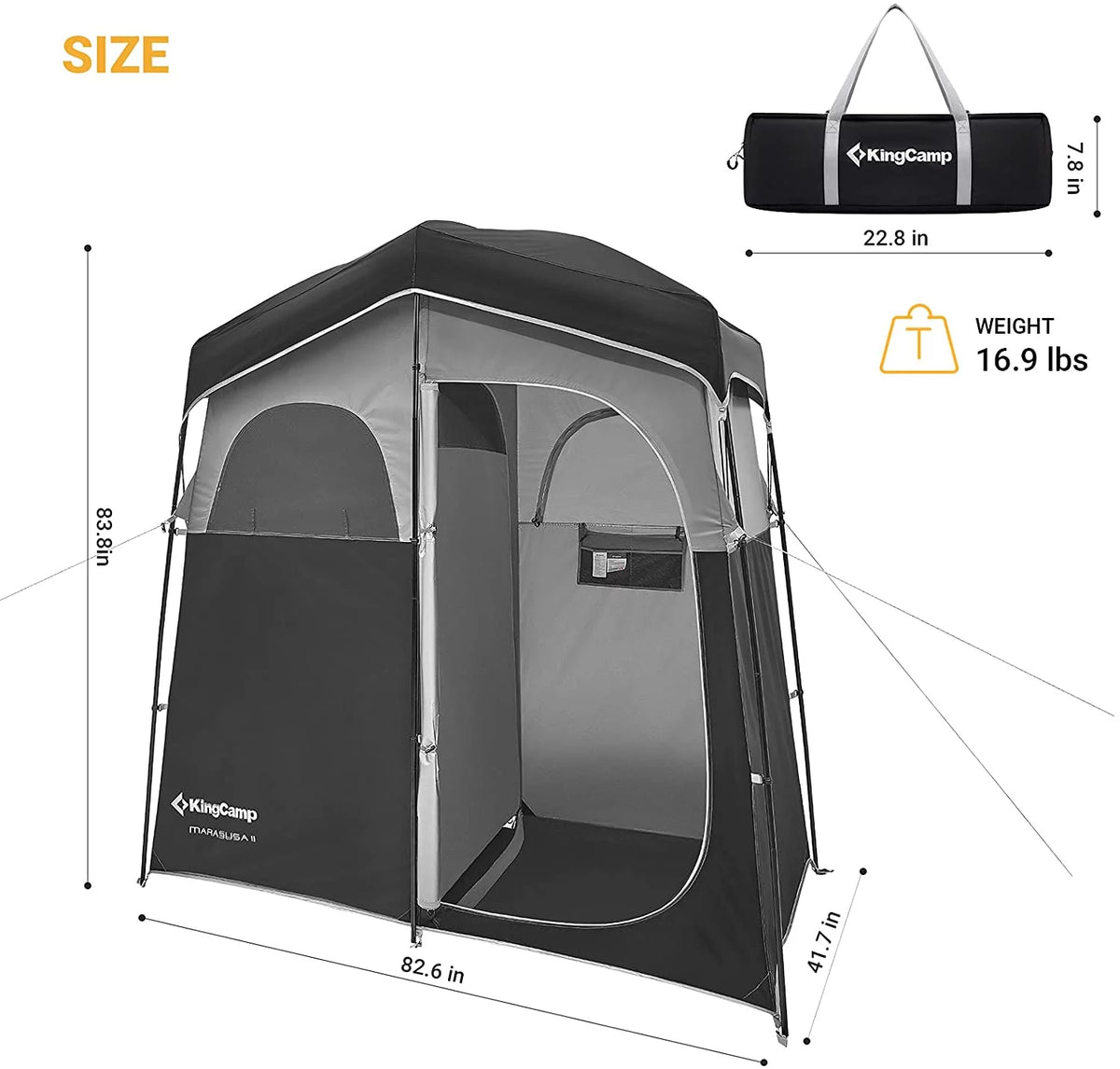 Oversized 2 Rooms Camping Shower Tent with Carry Bag U293
