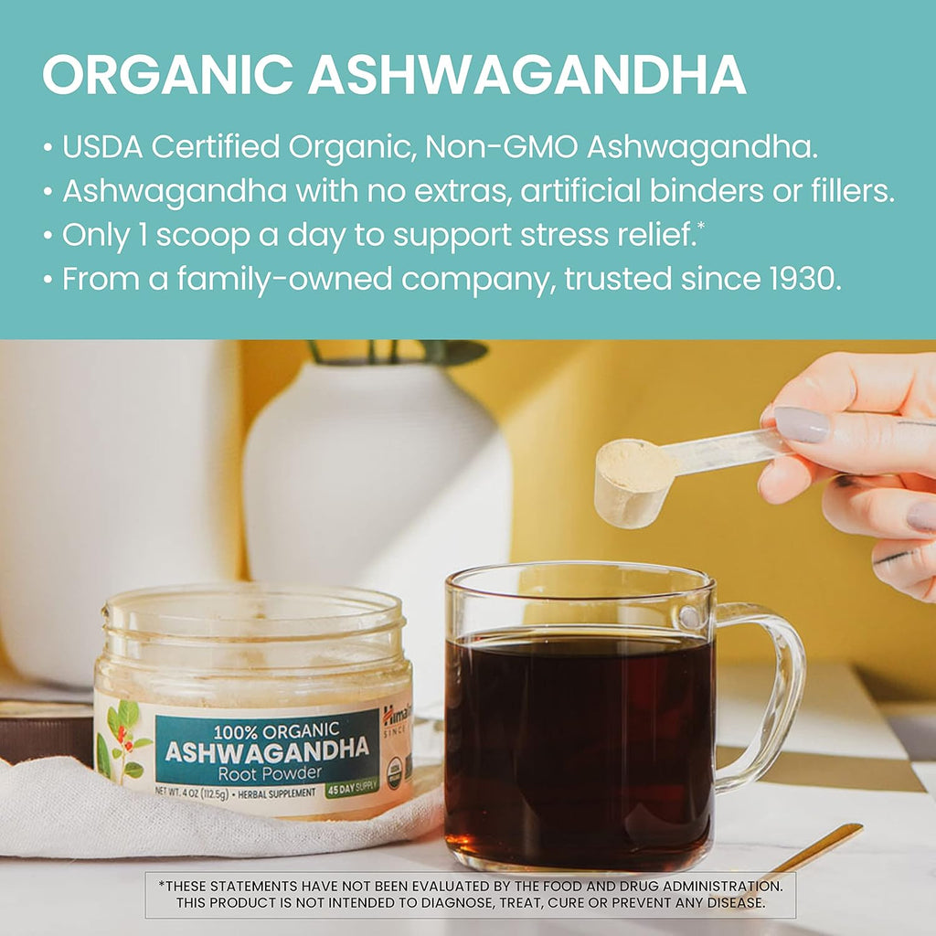 100% USDA Certified Organic Ashwagandha Root Powder Herbal Supplement, 4 Oz W3012
