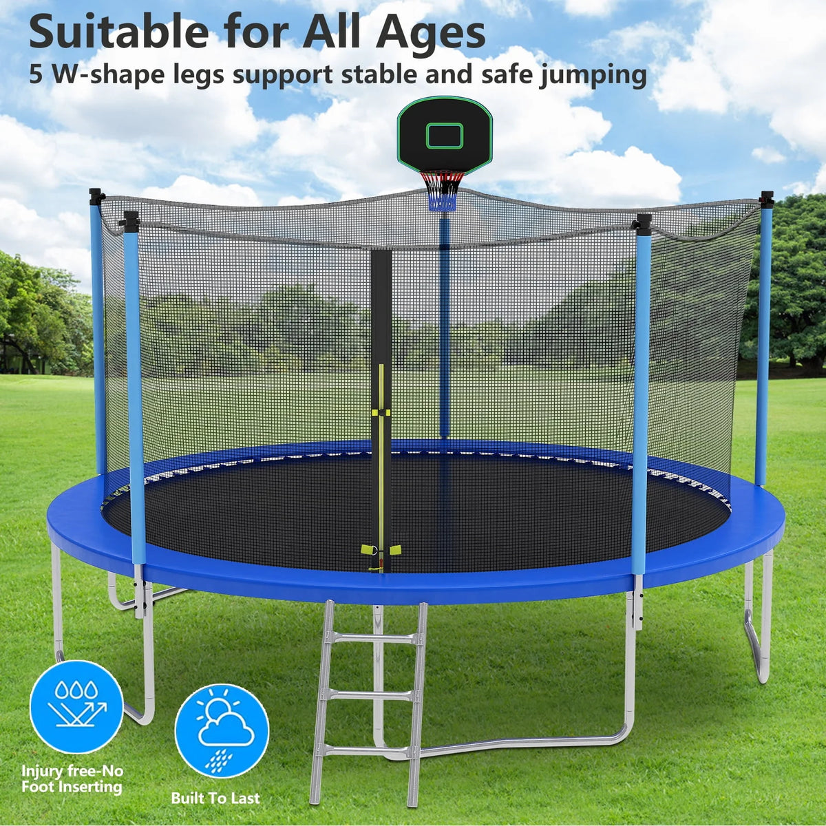 10ft Trampoline with Basketball Hoop and Enclosure Net B7073