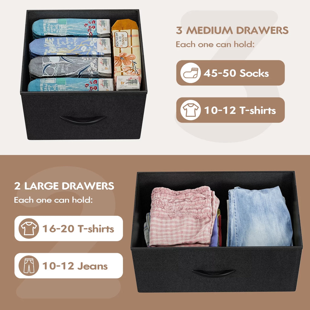 Black 5 Drawer Fabric Dresser with Wood Top M953409
