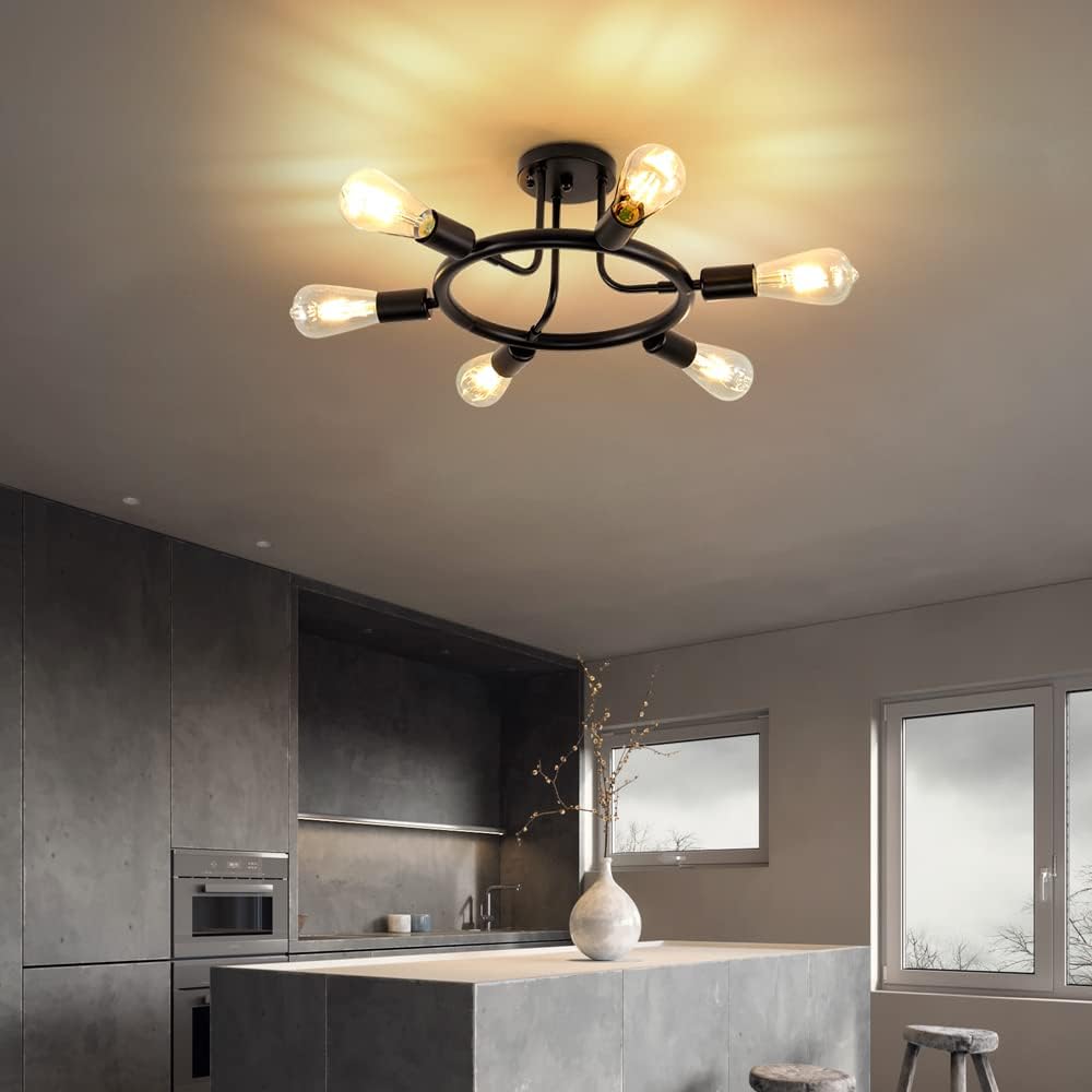 Black 8 Lights Semi Flush Mount Ceiling Light S6622