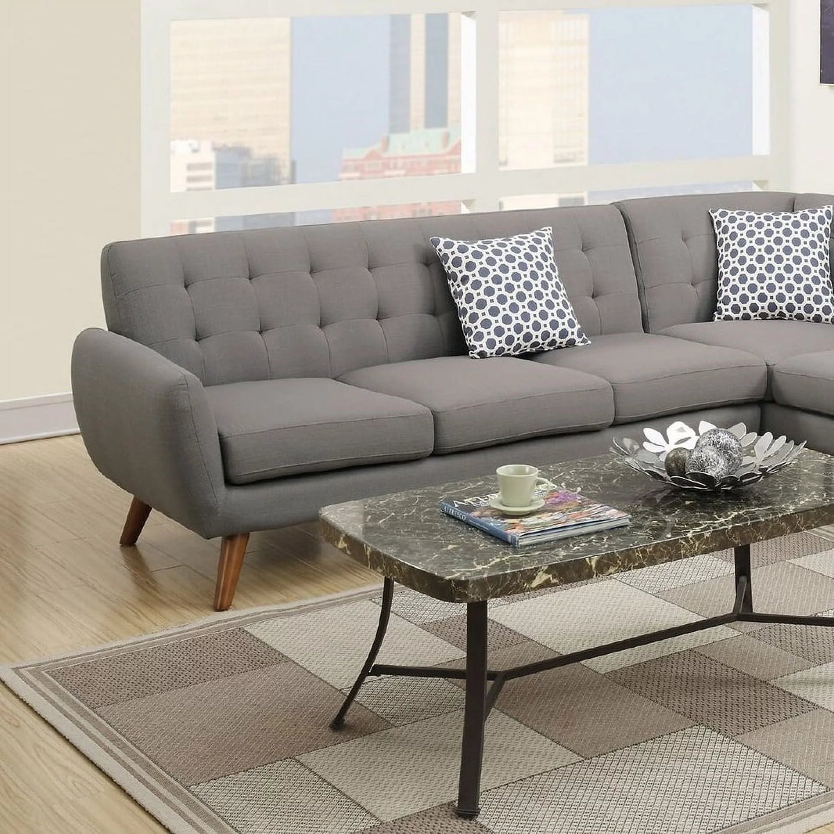 Grey Polyfiber Sectional Sofa with Chaise G199350