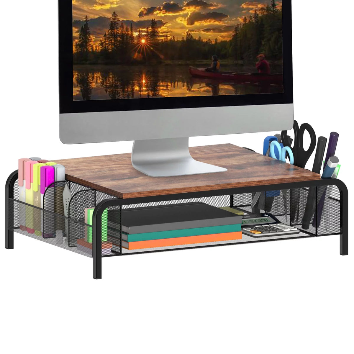Brown Desk Monitor Stand Riser with Drawer Y447330