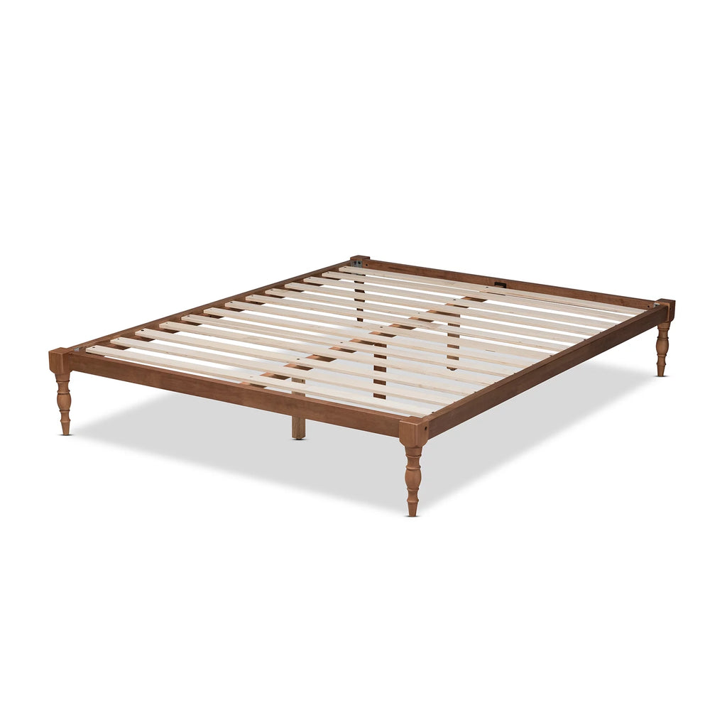 Walnut Brown Wood Queen Size Platform Bed Frame X59548