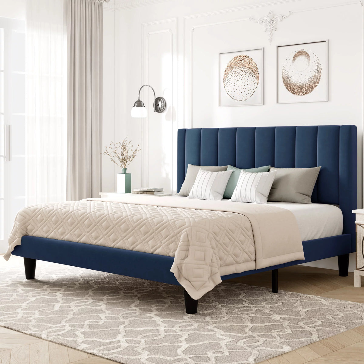 Queen Light Pink Velvet Upholstered Bed Frame Z596710