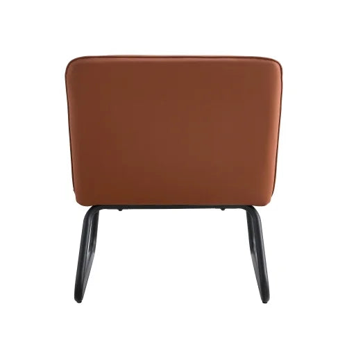 Brown Armless Sofa Chair with PU Backrest and Black Metal Legs J41889