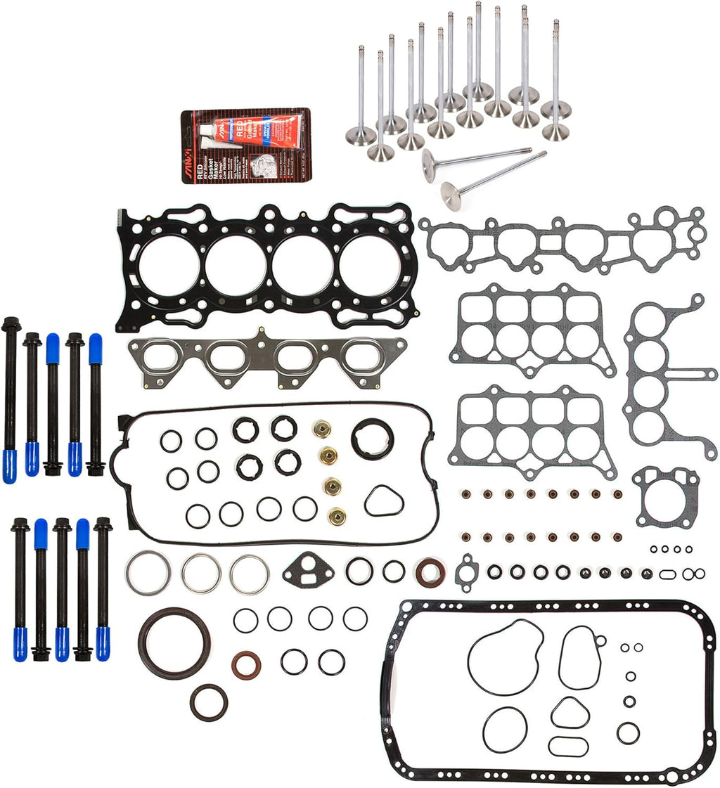 Full Gasket Set Head Bolts Intake Exhaust Valves for Honda Accord Prelude 2.2 F22A 16V Q1267