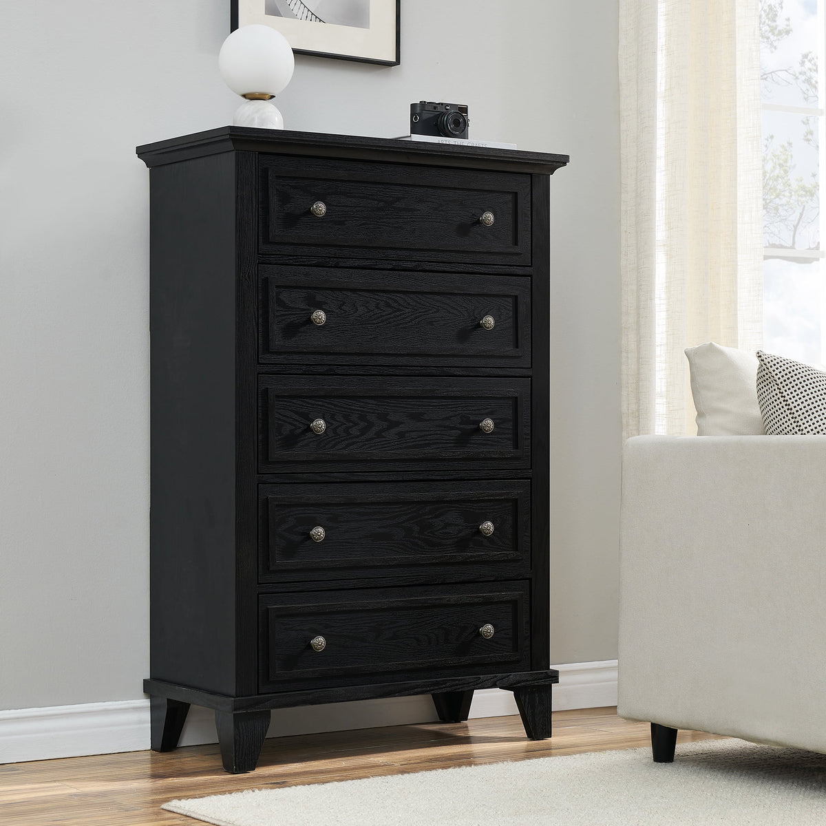 Black 5 Drawer Dresser L810