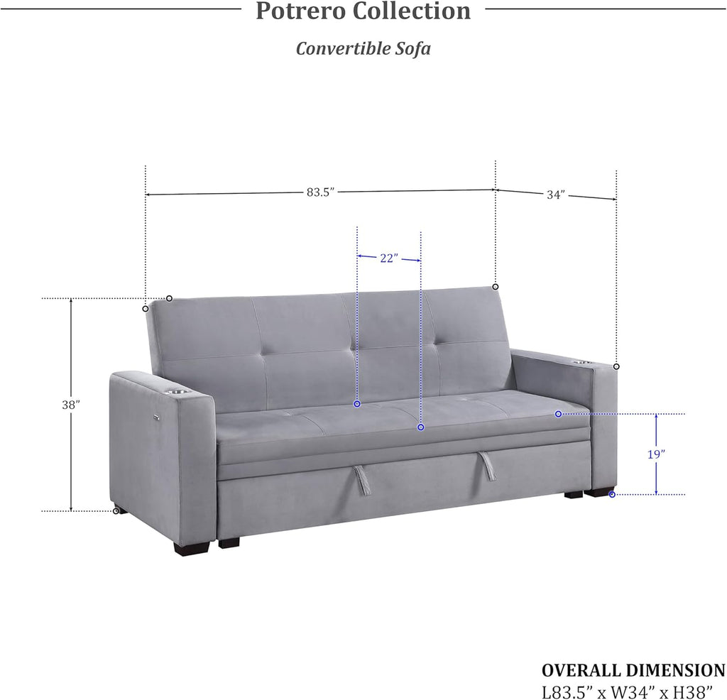 Grey Velvet Futon Sofa Bed with Storage F57526