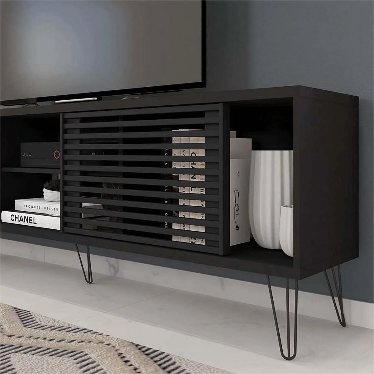 Black Mid-Century Modern TV Stand W991