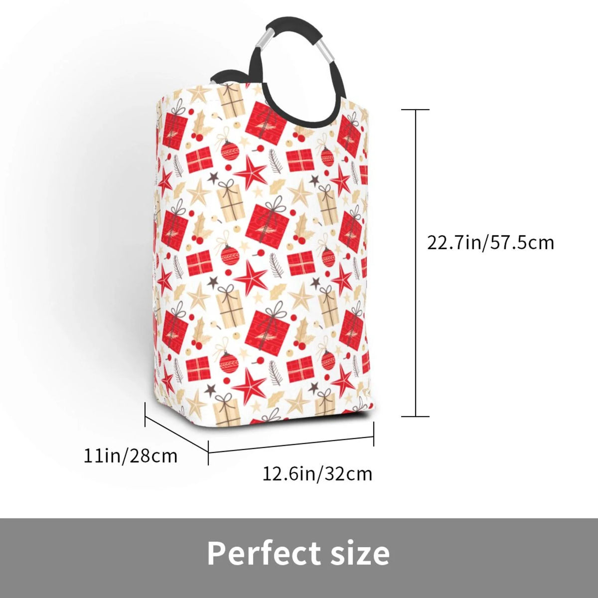 Collapsible Laundry Basket Hamper, Red Christmas Print 50L E17749