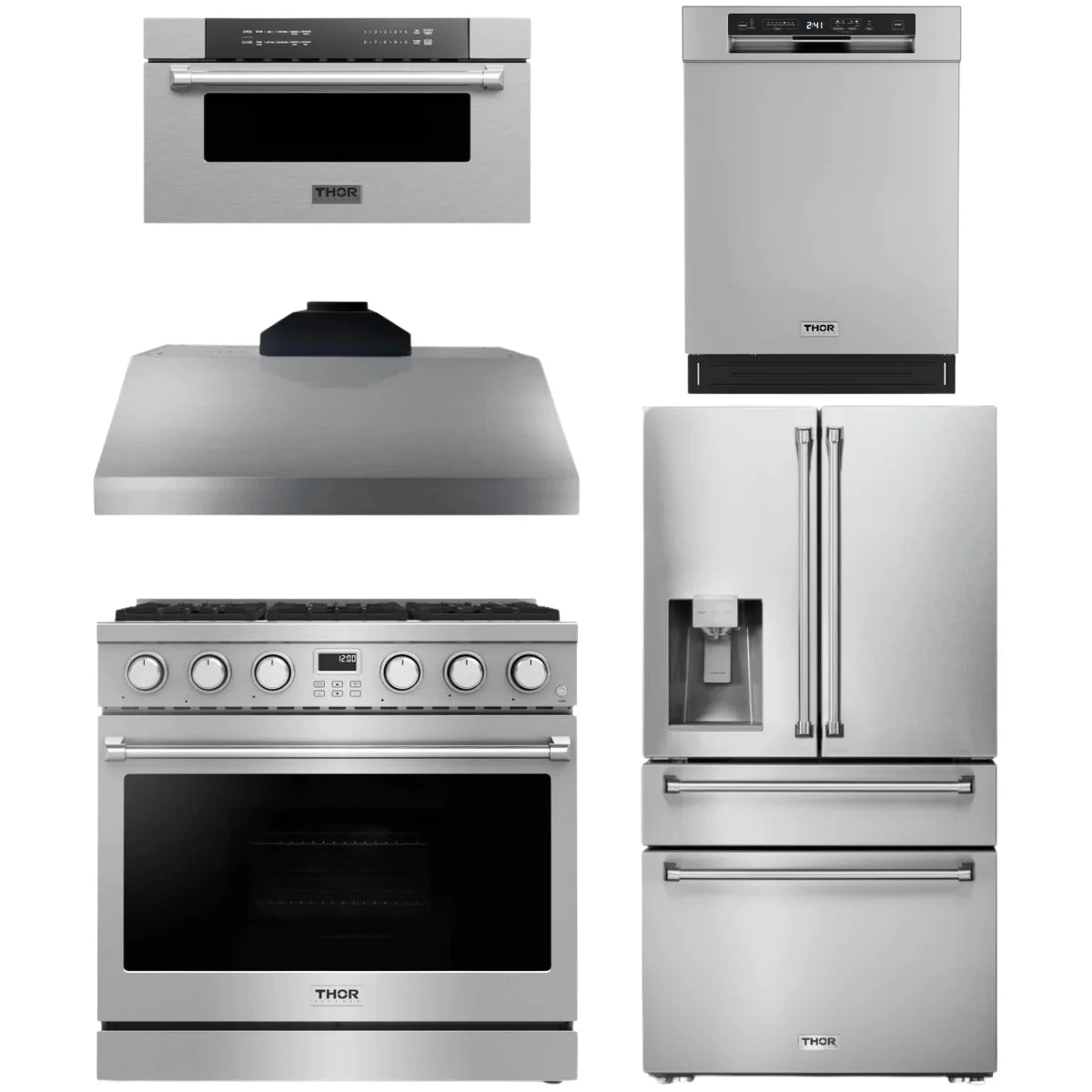 36 Gas Range, Range Hood, Refrigerator, Dishwasher and Microwave Z698372