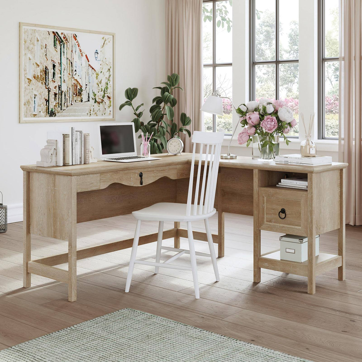 Orchard Oak L-Shaped Desk with File Drawer A769