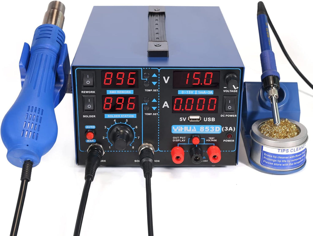 3 Tools Soldering Hot Air Rework Station and Power Supply H744