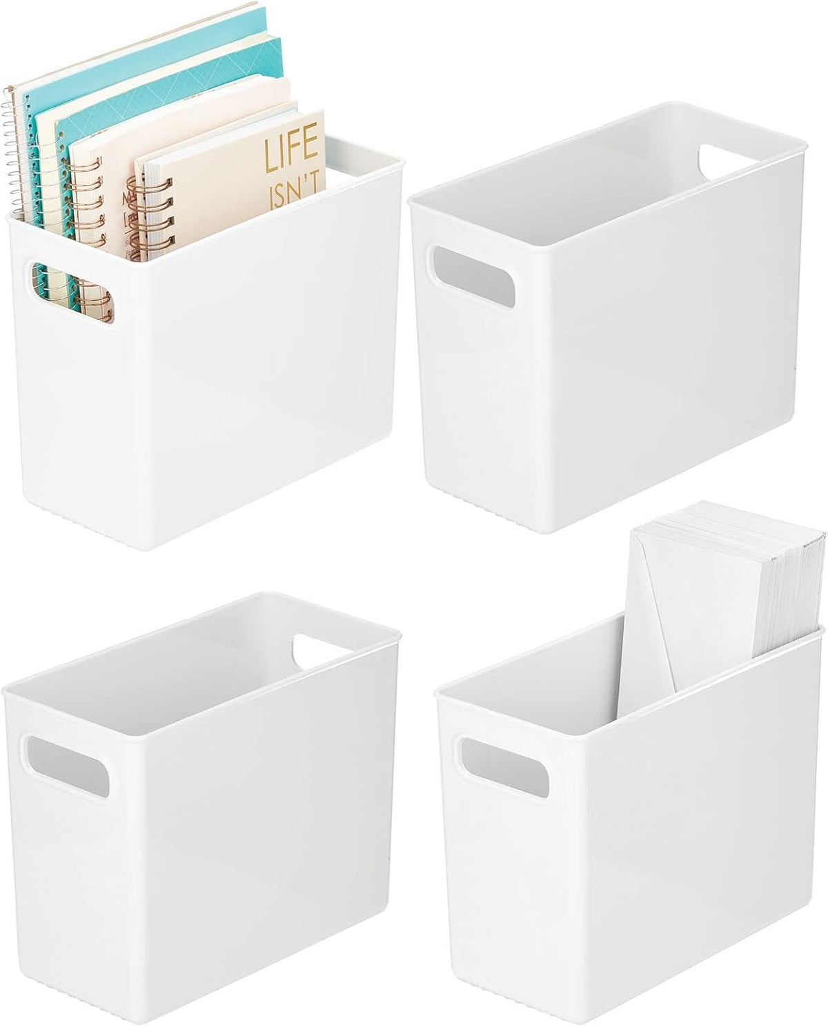 Clear 4 Pack Plastic Stackable Storage Organizer Bin with Handle Z34060