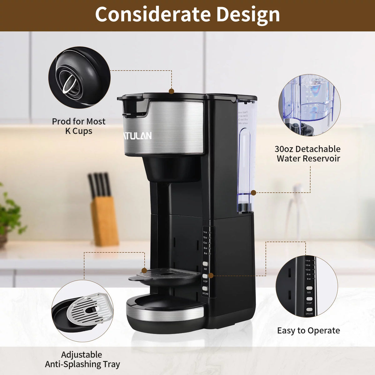 Black Single Serve Coffee Maker with 30 Oz Removable Water Tank Z862