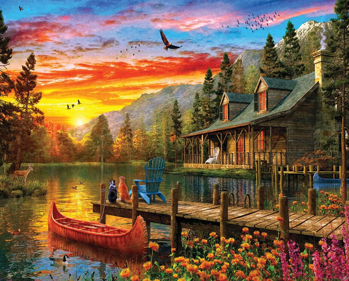 1000 Piece Jigsaw Puzzle Cabin Evening Sunset B904