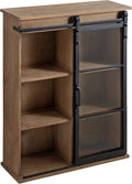 Rustic Brown Wooden Wall Cabinet with Sliding Glass Door T722717