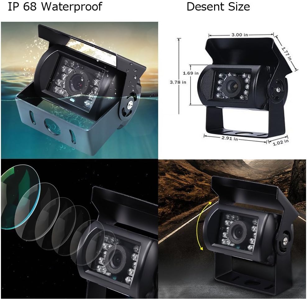 Vehicle Backup Camera 4 Split Monitor 18 IR Night Vision Waterproof G969