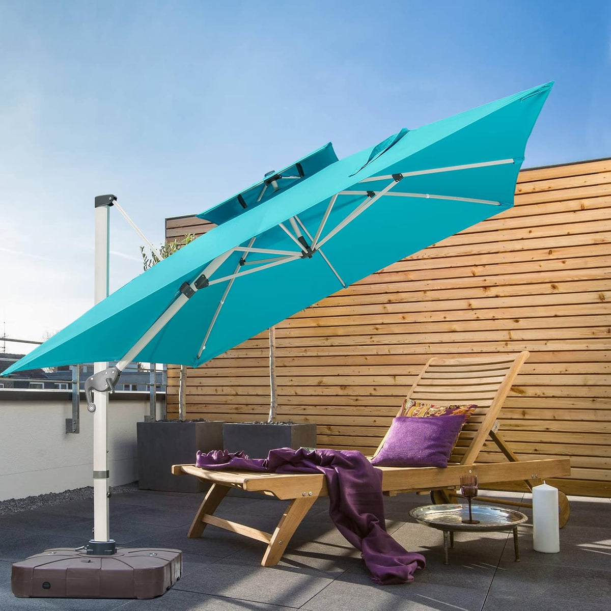 10 x 10 FT Square Cantilever Umbrella with Cross Base and Cover B652