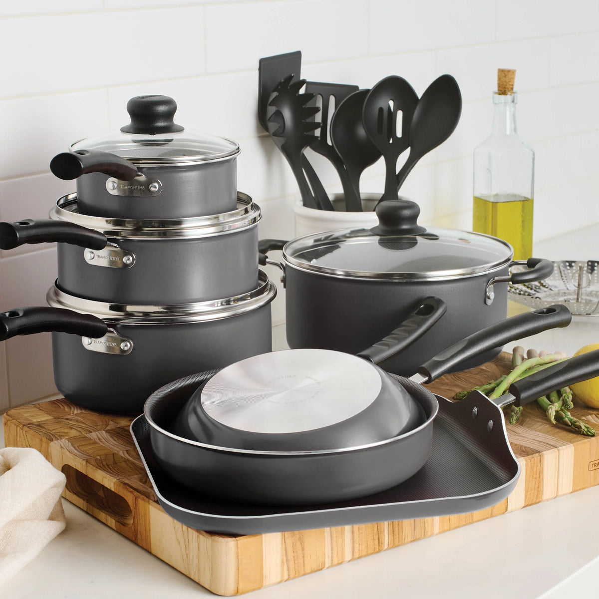 18 Piece Non-stick Cookware Set, Steel Gray X20825