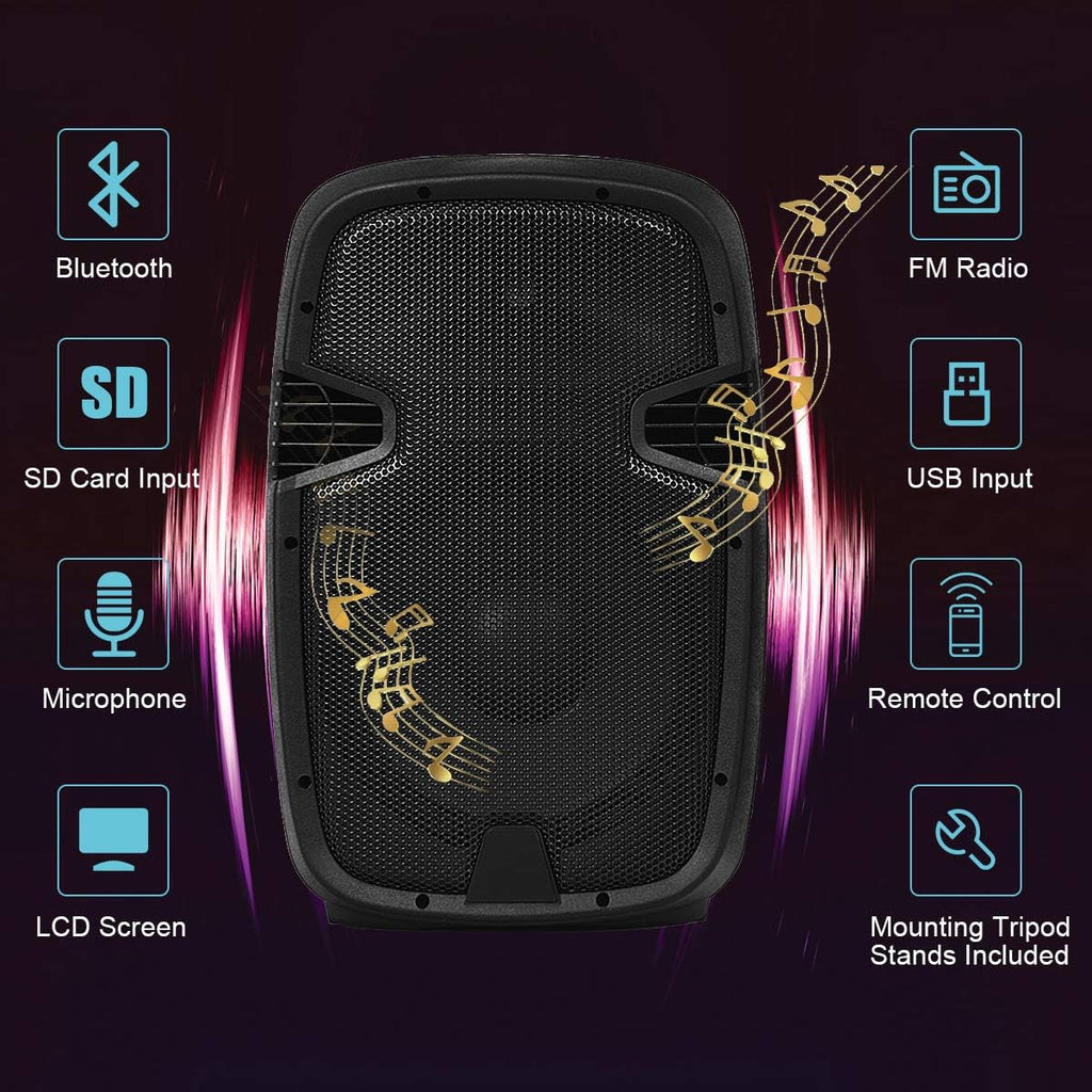12 1600W Portable Dual Passive Active Speaker with 2 Speaker Stands V4785