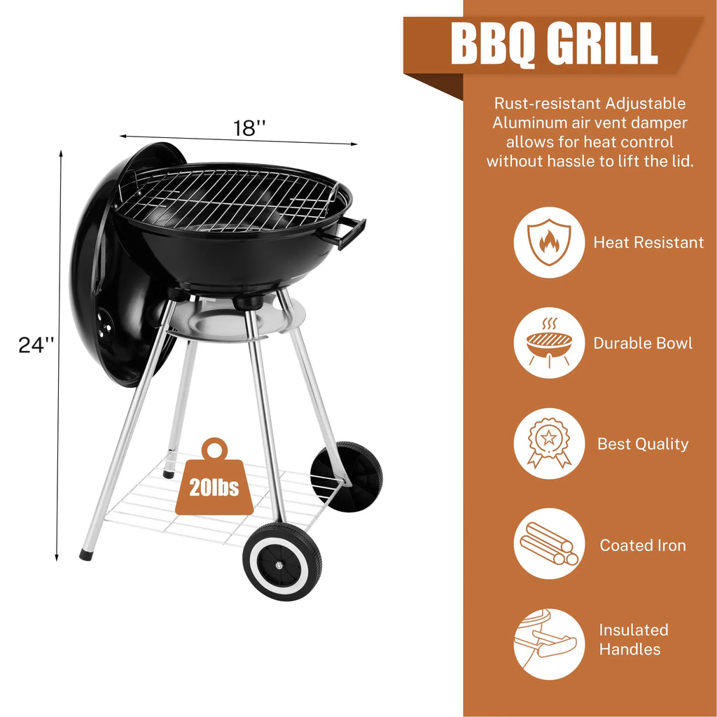 18 Inch Portable Charcoal Grill with Wheels M738910