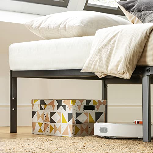 14 Inch Metal Platform Bed with Steel Slat Mattress Foundation Queen Black W501746
