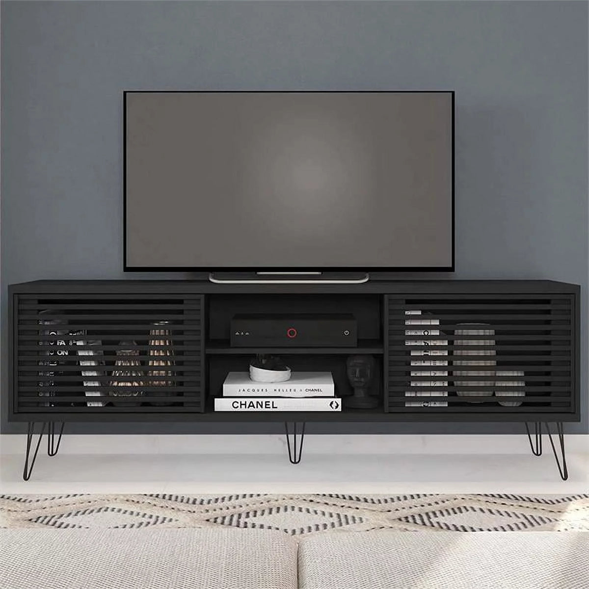 Black Mid-Century Modern TV Stand W991