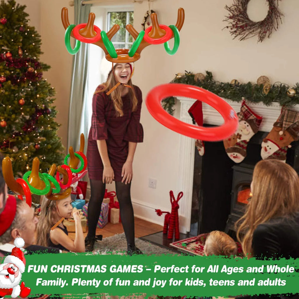 2 Pack Inflatable Reindeer Antler Ring Toss Game with 8 Rings, 2 Antlers S68066