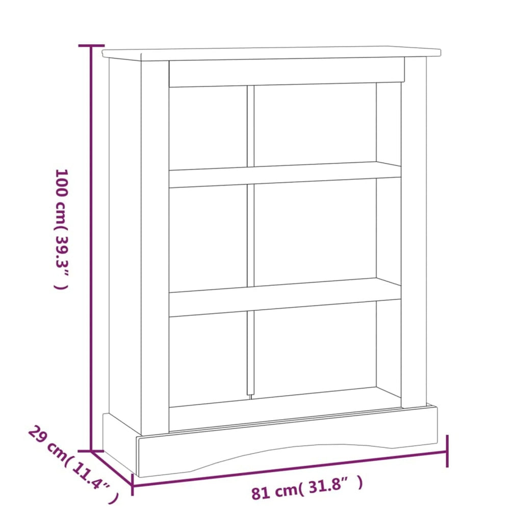 Natural 3-Tier Pine Bookcase Side Cabinet G420