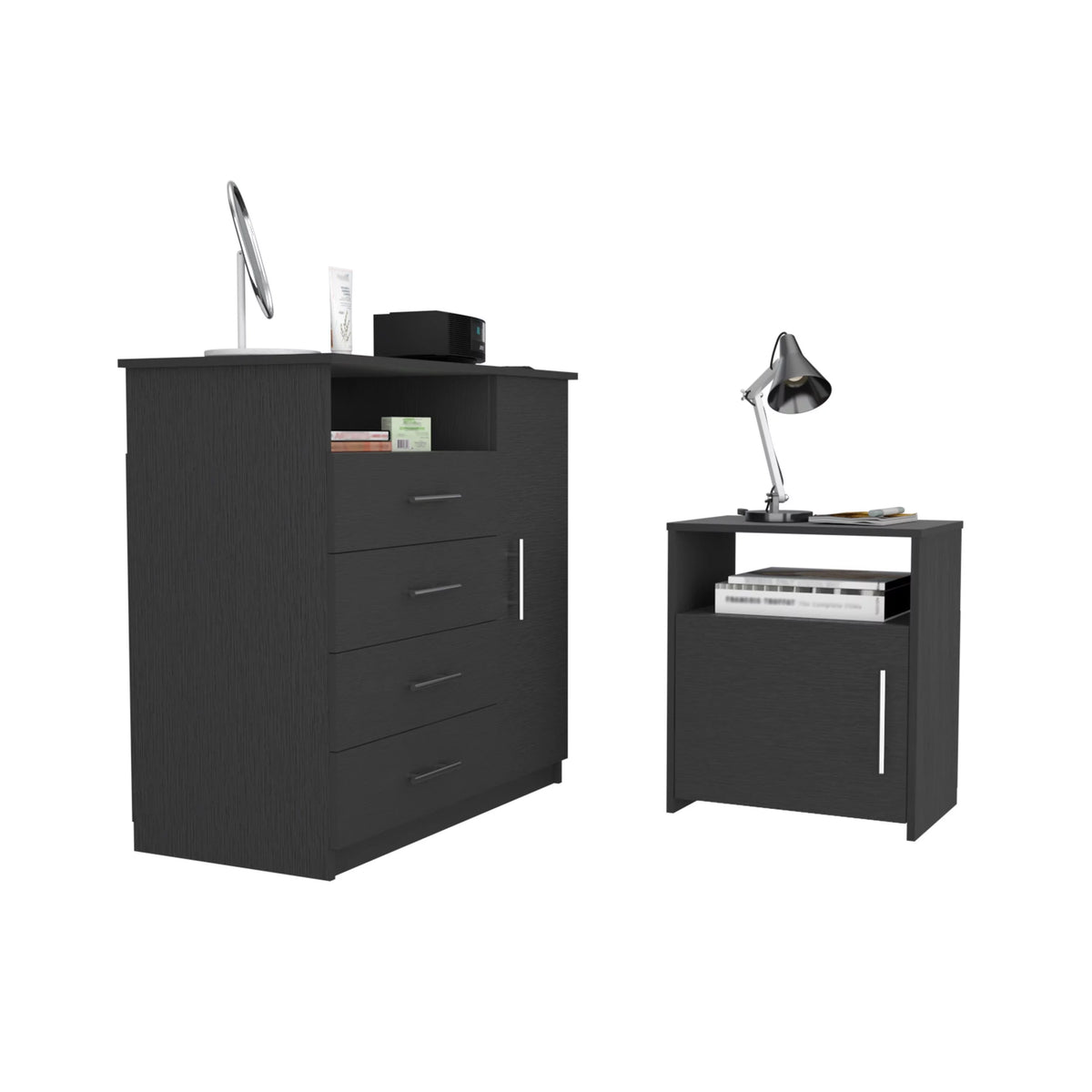 Black 2 Piece Bedroom Set with 4 Drawer Dresser and Nightstand P645865