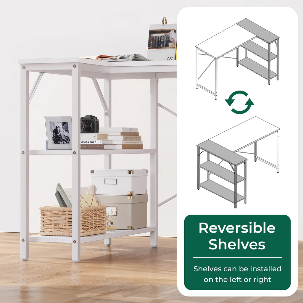 39 inch L-Shaped Desk with Reversible Storage Shelves Metal Frame P70117