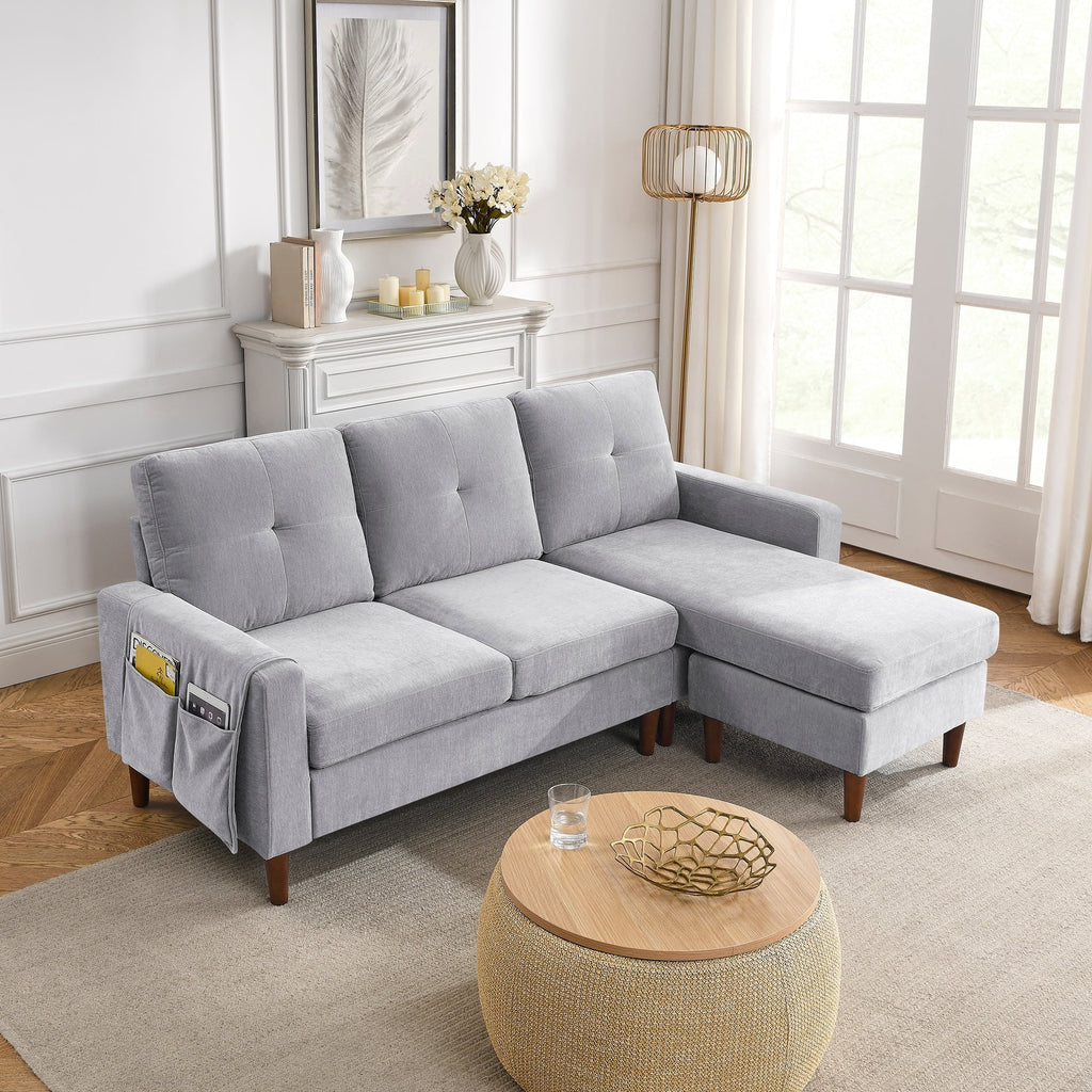 Light Grey Chenille Convertible Sectional Sofa S941069