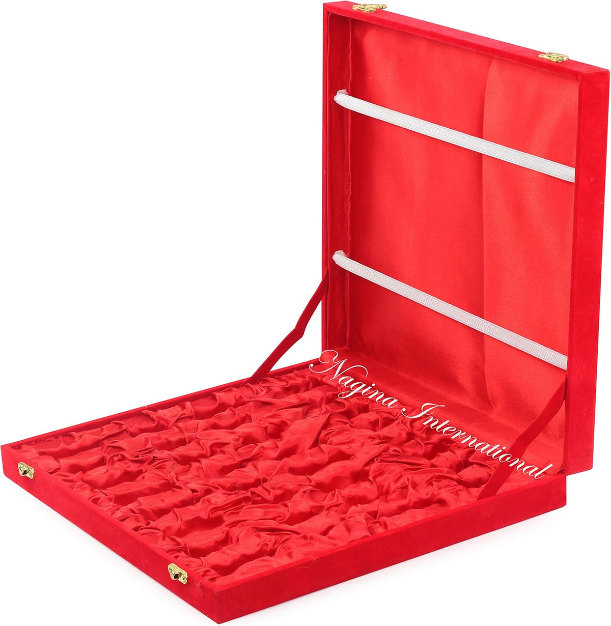 Solid Brass Black Chess Set with Red Velvet Storage Case Q1878