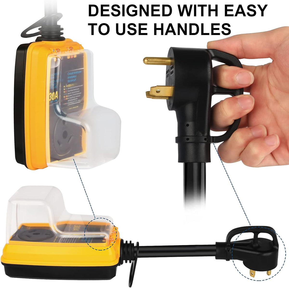 30 amp Surge Protector with Waterproof Cover and LED Indicator, Yellow, Pack of 2 P833052