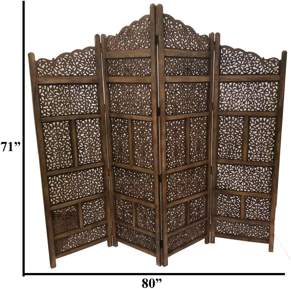 Hand Carved Foldable 4-Panel Wooden Room Divider H902