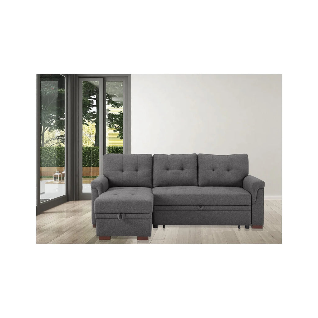 Light Gray Linen Reversible Sleeper Sectional Sofa with Storage Chaise Z523430