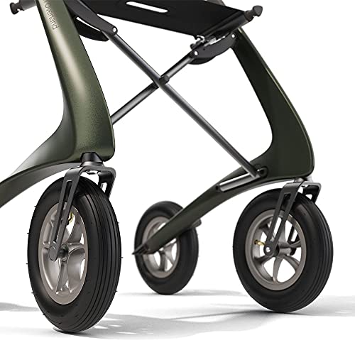 Carbon Overland All Terrain rollator with Big Pneumatic Wheels Foldable with seat Defender Green C474002