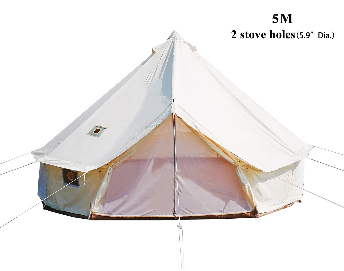 16.4ft Waterproof Oxford Bell Tent with 2 Stove Jacks and Removable Ground Mat M645