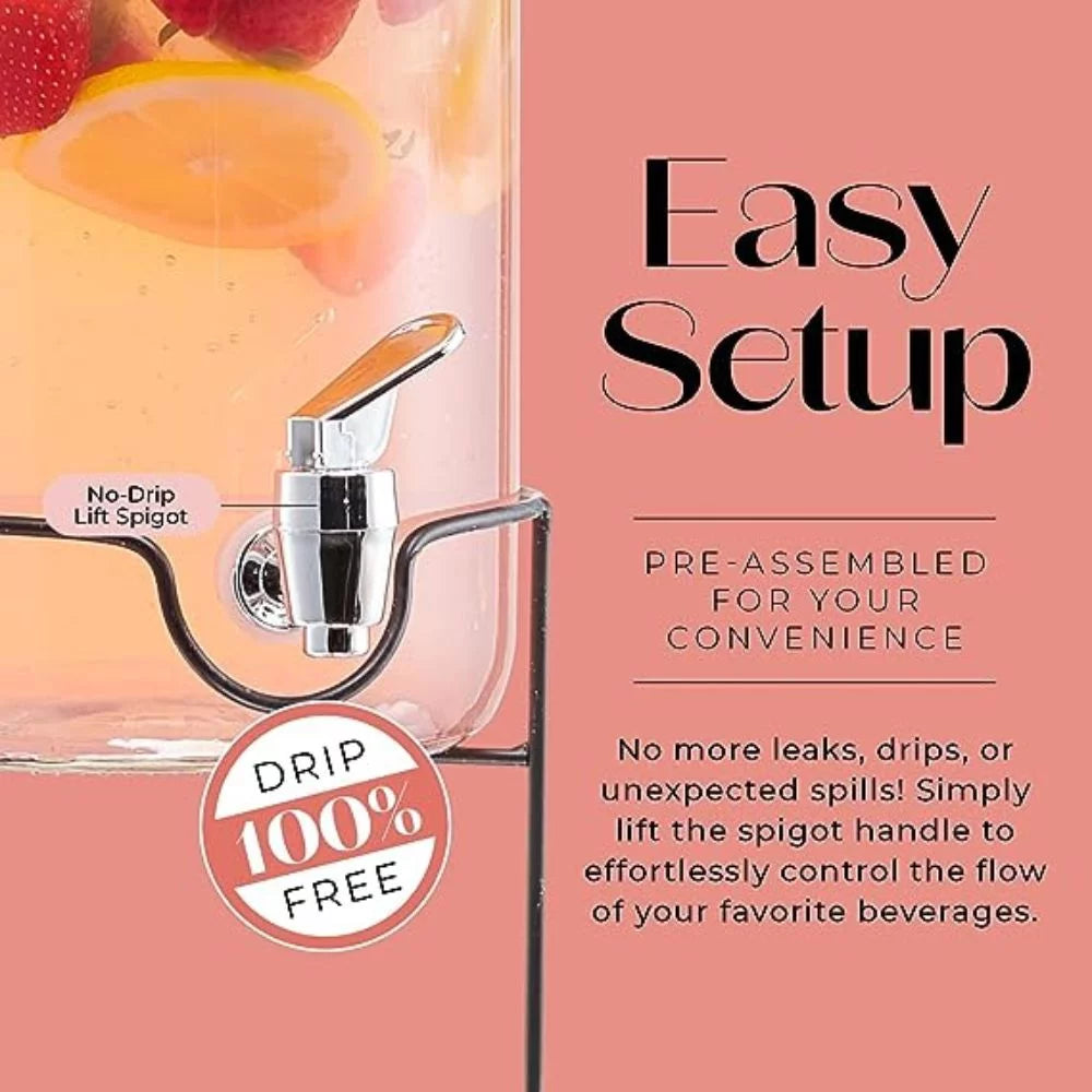Clear Glass Beverage Dispenser with Spigot and Stand 1 Gallon A11518