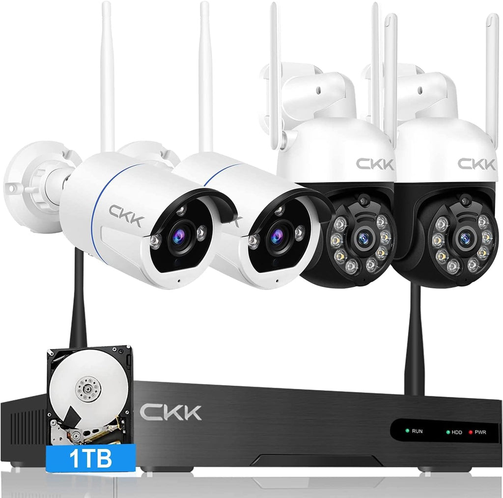 Wireless Security Camera System with 1TB HDD, Dome PTZ Cameras and Bullet Cameras, 8 Channel WiFi Surveillance NVR System with Floodlights & Siren Alarm, 2 Way Audio S523290