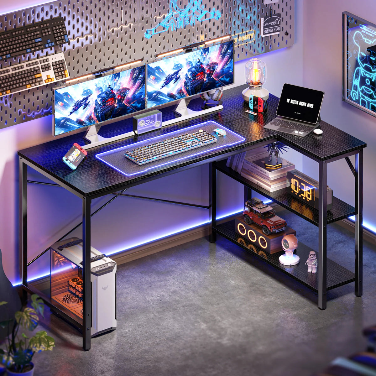 39 inch L-Shaped Desk with Reversible Storage Shelves Metal Frame P70117