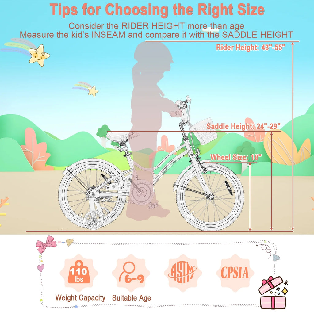 18 Inch Kids Bike with Training Wheels & Basket Purple Z600464