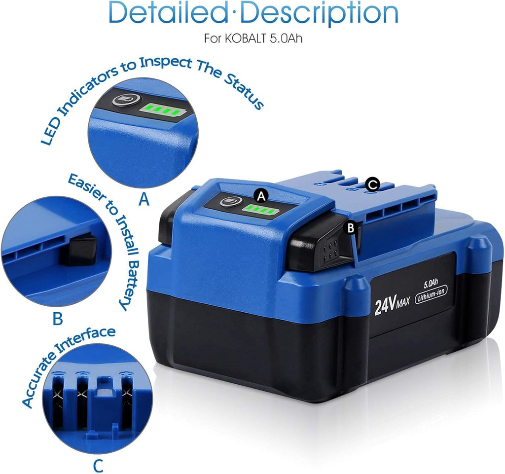 24V 5.0Ah Lithium Ion Cordless Tools Battery Pack of 2 U31217