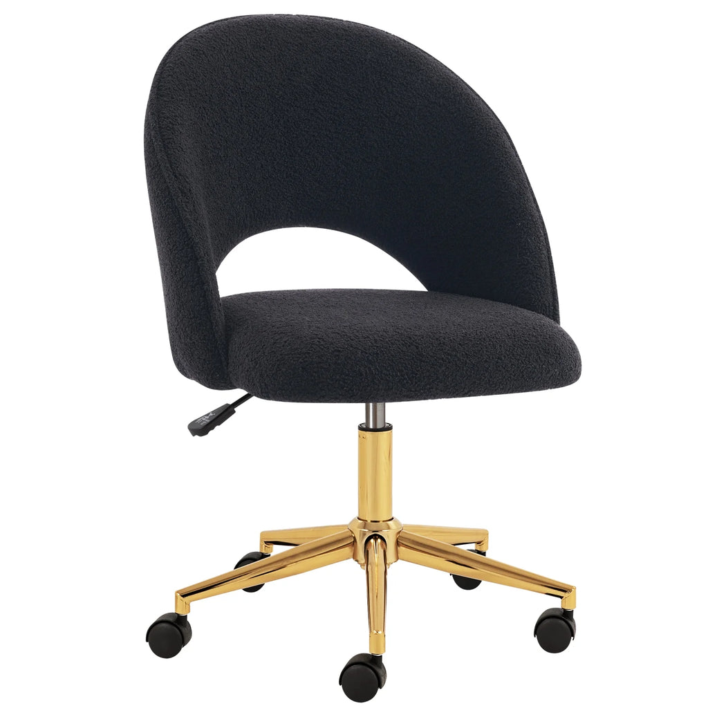 Black Faux Sherpa Upholstered Swivel Home Office Chair P5911